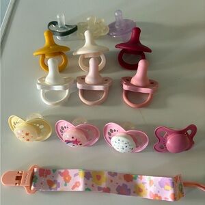 Pacifier and clip bundle of 13 pacifier's. Mam, dr browns. Chicco, nanobebe